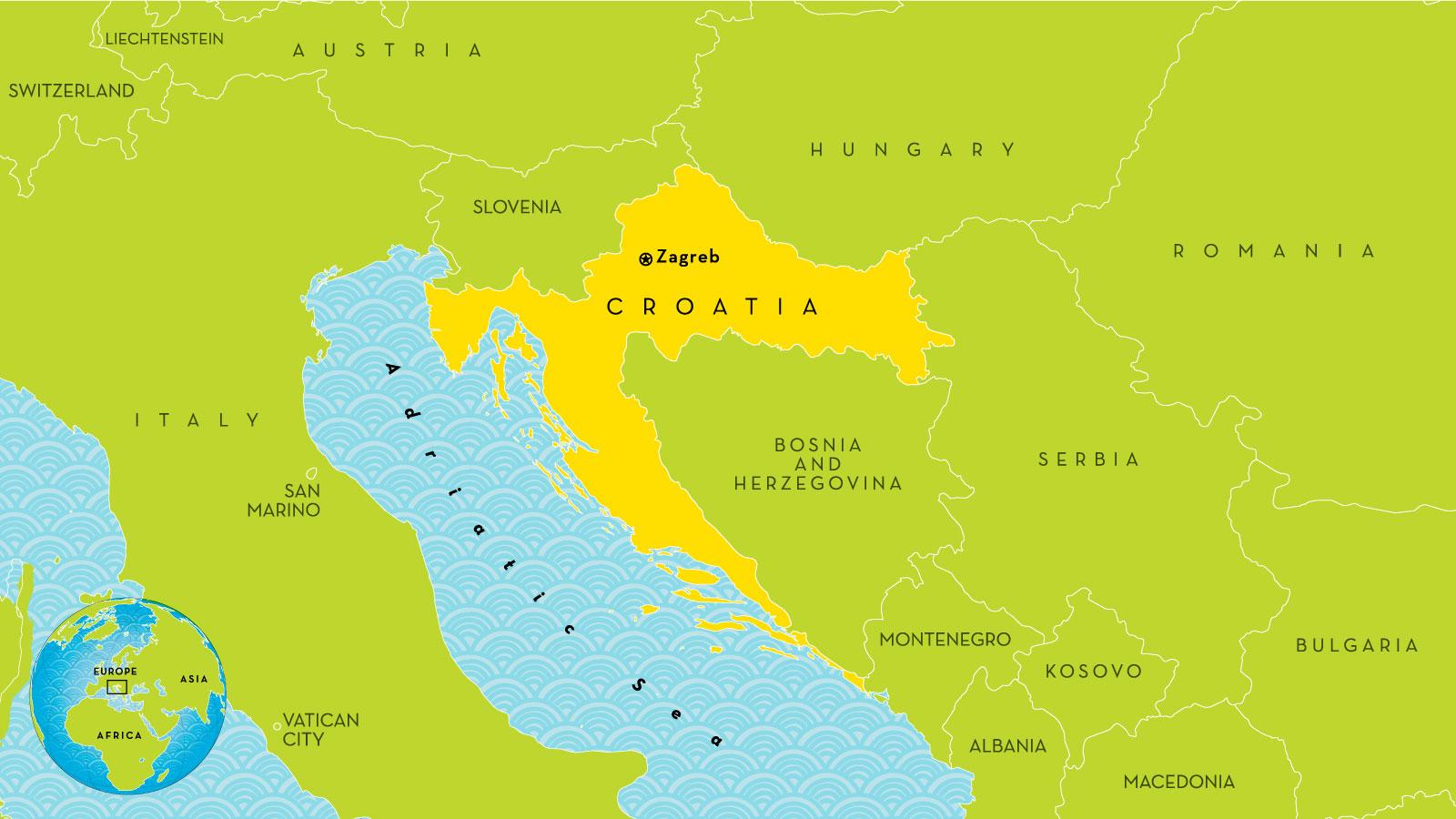 Kartta kroatia - Kartta kroatiassa ja lähialueilla (Etelä-Euroopassa -  Eurooppa)