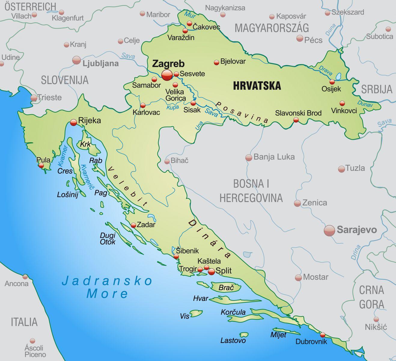 Pohjois-kroatia kartta - Pohjois-kroatia kartta (Etelä-Euroopassa - Eurooppa )