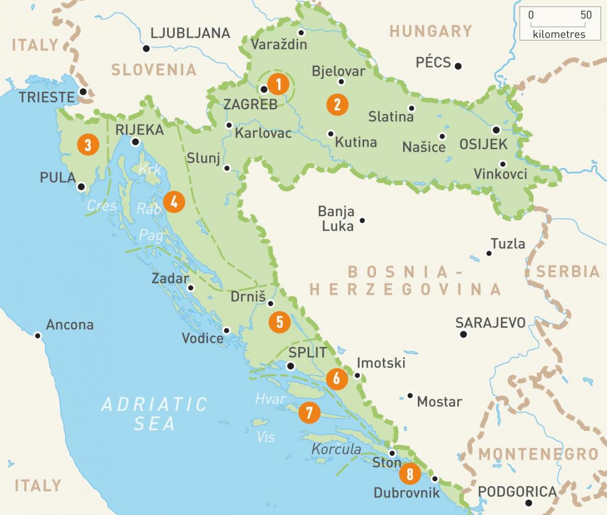 kartta kroatian ja saaret