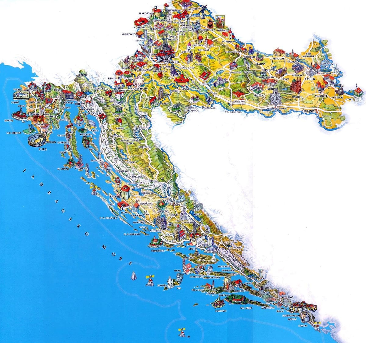 kroatia paikkoja vierailla kartta