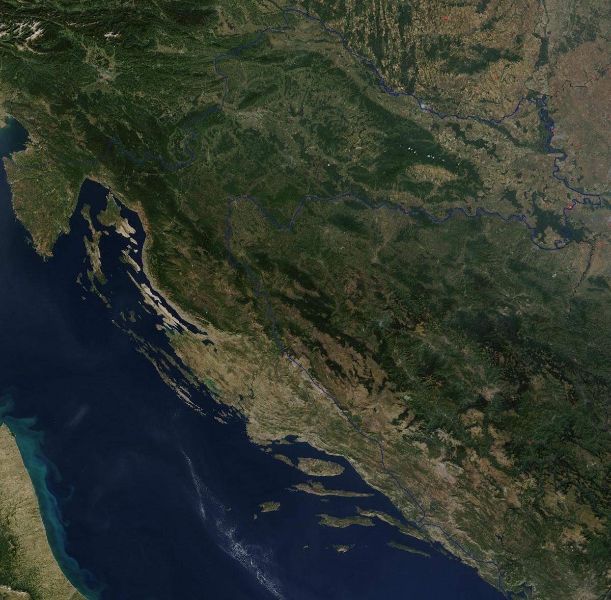 Kroatia satelliitti kartta - Kartta kroatian satelliitti (Etelä-Euroopassa  - Eurooppa)