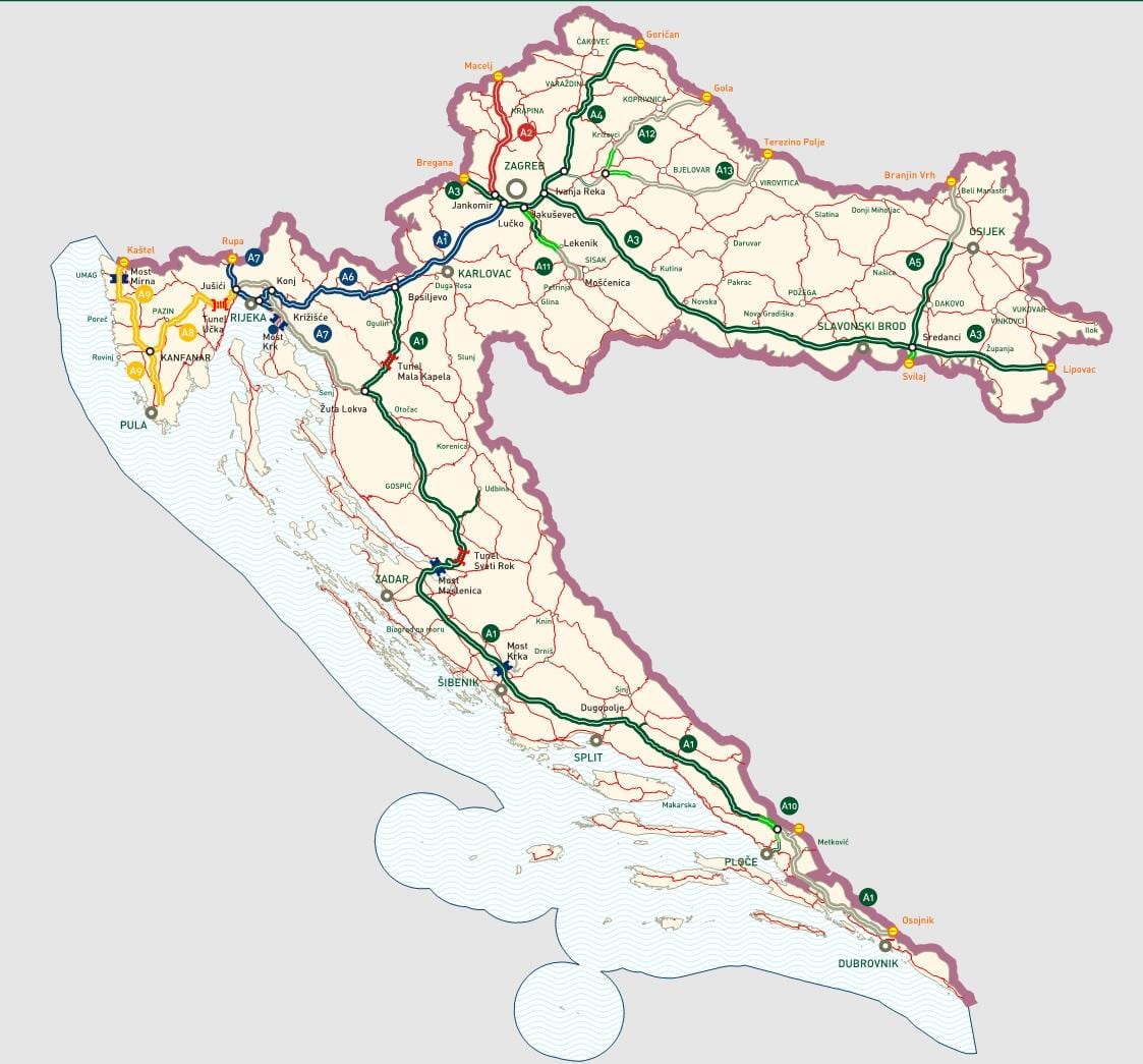 kroatian moottoritiet kartta