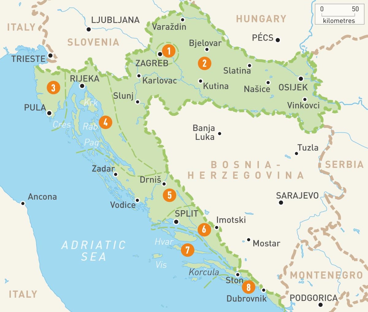 kartta kroatian alueilla