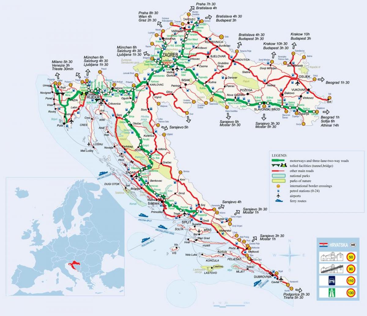 Kroatian juna kartta - Kartta kroatian juna (Etelä-Euroopassa - Eurooppa)