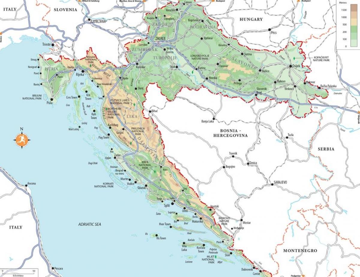 Kroatian rannat kartta - Split-kroatian rannat kartta (Etelä-Euroopassa -  Eurooppa)