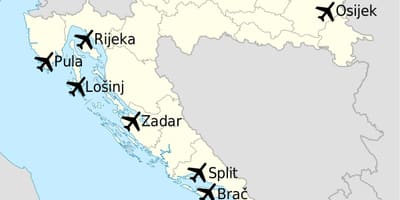 Kartta kroatian osoittaa lentokentät